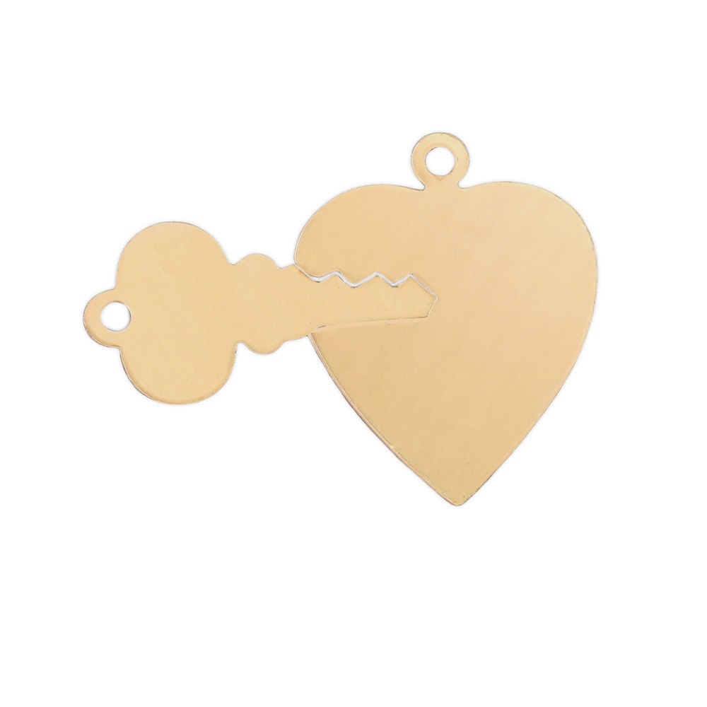 Metal Stamping Blanks Brass Heart and Key, 24 Gauge
